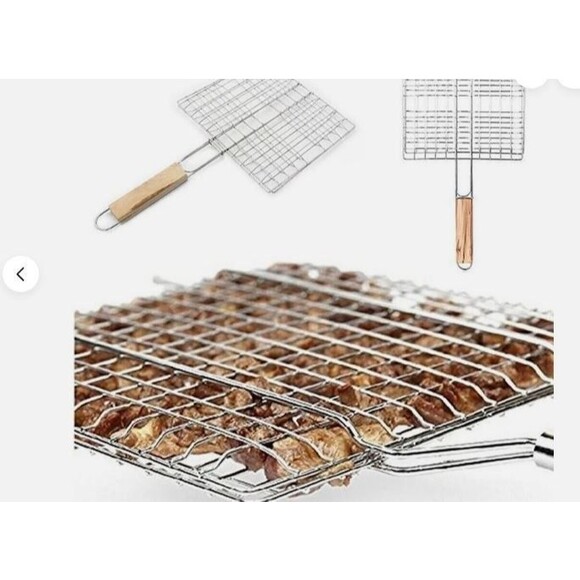 2Pcs Barbecue rack Long Handle Grill Basket BBQ Rack Meat Burger Fish Stand Mesh - Picture 1 of 7